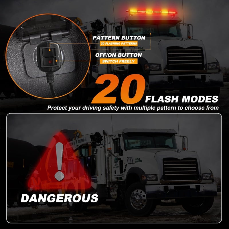 ASPL 26inch 126 LED Rooftop Emergency Strobe Lights Bar Double Side Flashing Safety Warning Traffic Advisor Light Bar Hazard Snow Plow Light for Work Trucks Vehicles Construction Tow Pickup(Amber/Red) - Image 5